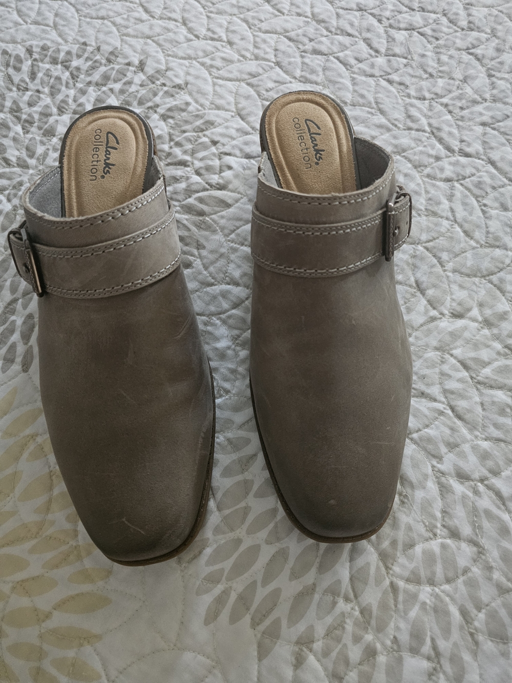 Clarks Women's Taupe Buckle Slip-On Mules